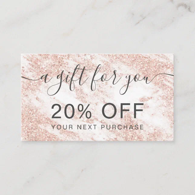 Modern White Marble Rose Gold Glitter Typography Discount Card Zazzle