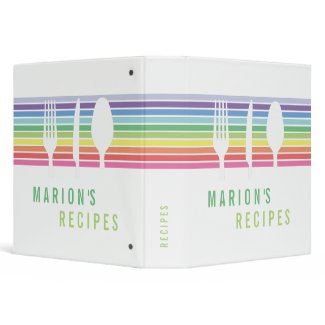 Modern White Rainbow Cutlery Cooking Recipe Binder