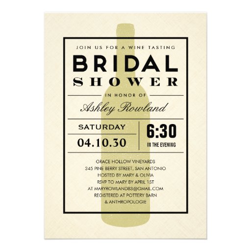Modern Wine Bridal Shower Invitations (front side)