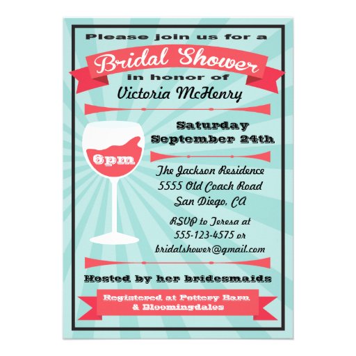 Modern Wine Bridal Shower Party Invitations (front side)