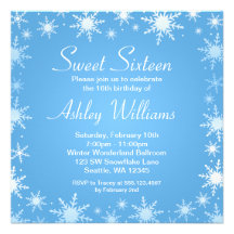 Modern Winter Wonderland Sweet 16 Birthday Party Custom Invite