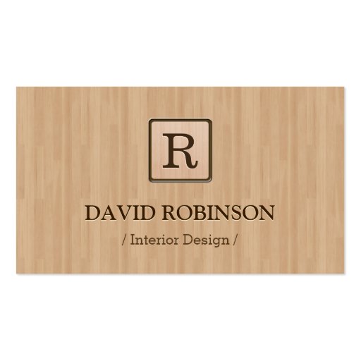 Modern Wood Grain Look and Monogrammed Business Card (front side)