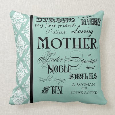 Modern Word Cloud Mother Text Sayings - Aqua Pillows by AudreyJeanne
