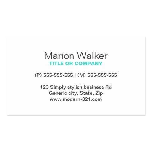 Modern writer publisher editor turquoise blue business card template (back side)