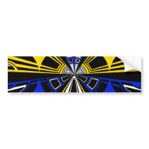 Modern yellow and blue circle design bumper stickers