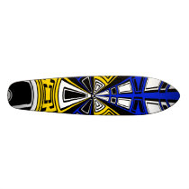 Modern yellow and blue circle design skate boards