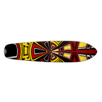 Modern yellow and burgundy circle design custom skateboard