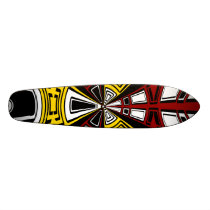 Modern yellow and burgundy circle pattern skate deck