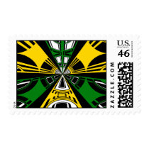 Modern yellow and green circle pattern postage stamp