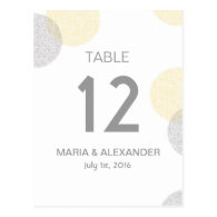 Modern yellow and grey Circle Wedding table number Post Card