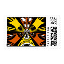 Modern yellow and orange circle pattern stamps