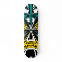 Modern yellow and teal circle design skateboard