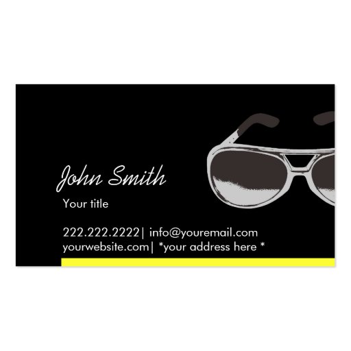 Modern Yellow Border Sunglasses Dark Business Card (front side)
