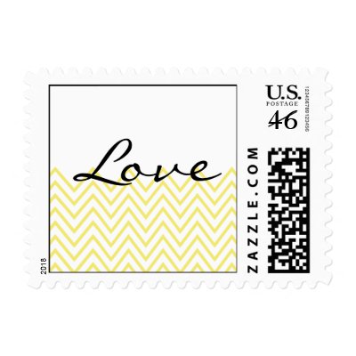 Modern Yellow Chevron Wedding Postage Stamp
