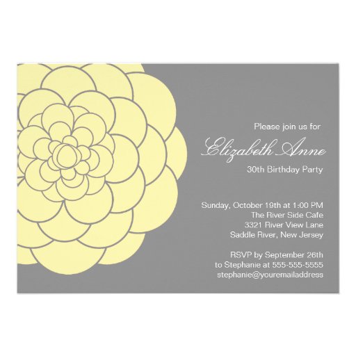 Modern Yellow Dahlia Bloom Birthday Party Personalized Invitations