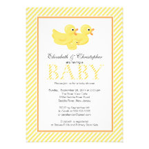 Modern Yellow Ducks Couple Baby Shower Custom Announcement