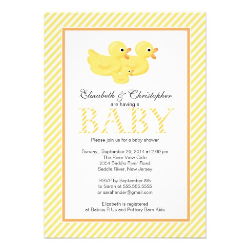 Modern Yellow Ducks Couple Baby Shower Custom Announcement