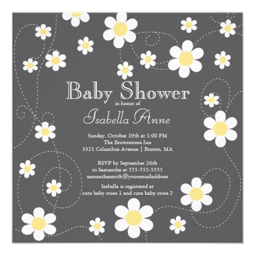 Modern Yellow Flowers Floral Neutral Baby Shower Personalized Invitation