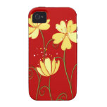 Modern  Yellow Flowers On Red iPhone 4/4S Case