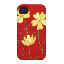 Modern  Yellow Flowers On Red iPhone 4/4S Case