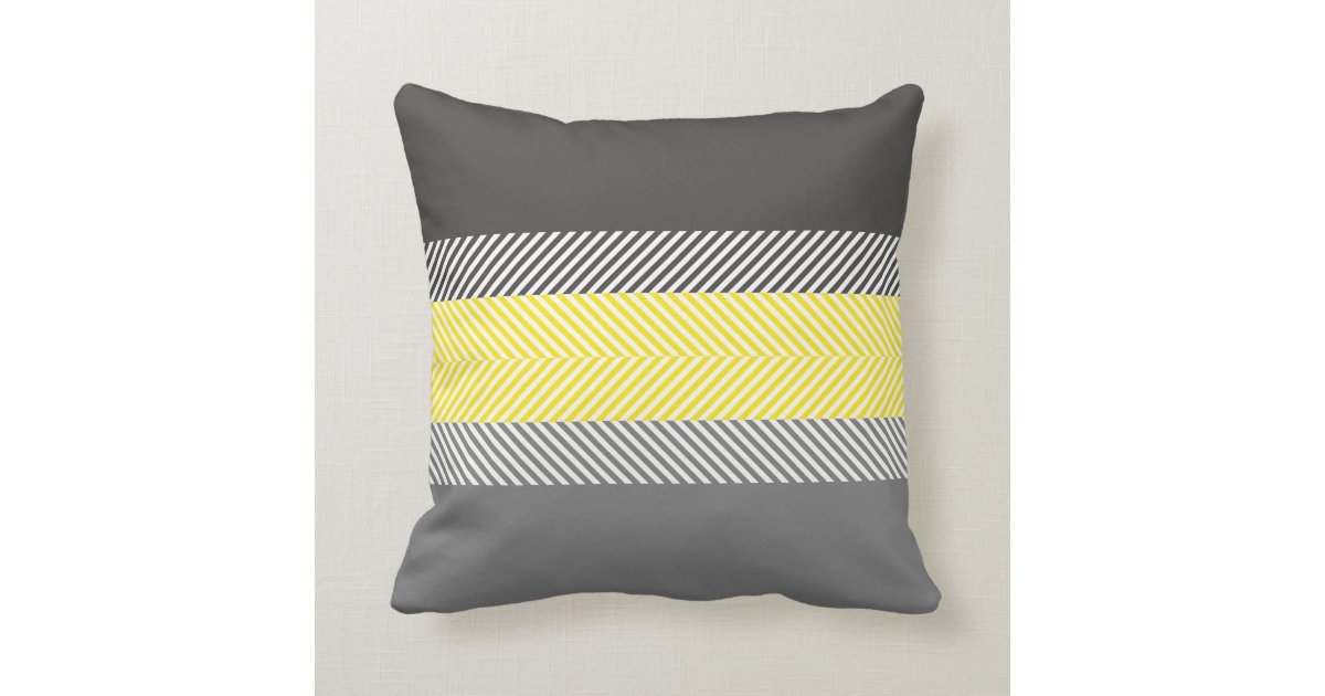 Modern Yellow & Gray Geometric Stripes Pattern Throw Pillow Zazzle