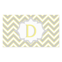 Modern yellow, grey chevron monogram personalized business card templates