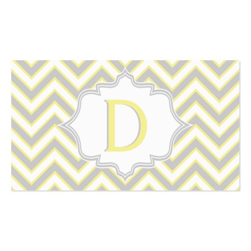 Modern yellow, grey chevron monogram personalized business card templates