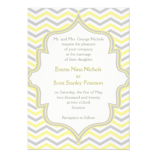 Modern yellow grey chevron zigzag wedding custom invites
