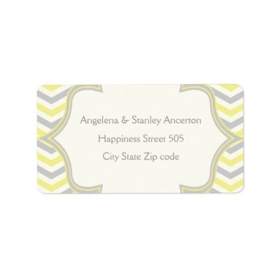 Modern yellow grey chevron zigzag wedding label
