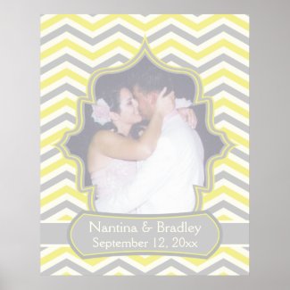 Modern yellow grey chevron zigzag wedding poster
