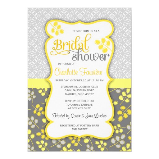 Modern Yellow & Grey Elegant Bridal Shower Custom Invitations