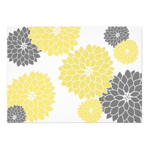 Modern Yellow & Grey Floral Shower Invitation