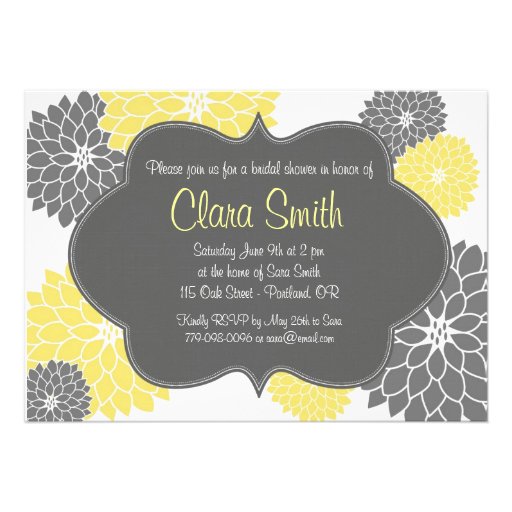 Modern Yellow & Grey Floral Shower Invitation