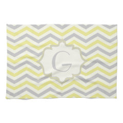 Modern yellow, grey, ivory chevron pattern custom towels