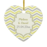 Modern yellow, grey, ivory chevron pattern custom ornaments