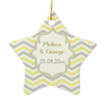 Modern yellow, grey, ivory chevron pattern custom ornaments