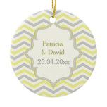Modern yellow, grey, ivory chevron pattern custom ornaments