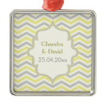 Modern yellow, grey, ivory chevron pattern custom ornaments