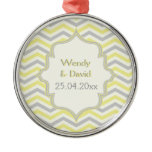 Modern yellow, grey, ivory chevron pattern custom ornaments