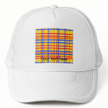 Modern yellow grid pattern with red blue plaid hats