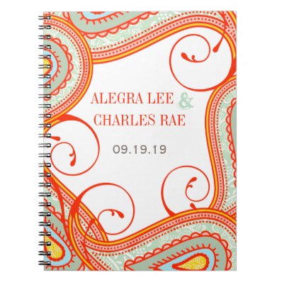 Modern Yellow Orange Aqua Mint Guest Book Spiral Notebook