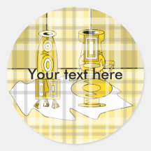 Modern yellow vases in plaid round stickers