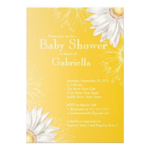 Modern Yellow & White Gerbera Daisy Baby Shower Personalized Invitation