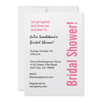Modern Zebra Black White Pink Bridal Shower invitation