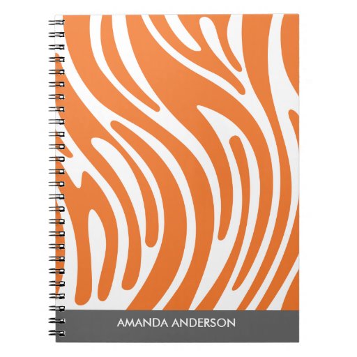 Modern Zebra Print - Orange Personalized Notebook