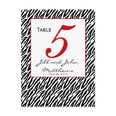 Modern Zebra Stripe Wedding Table Number Card Postcards