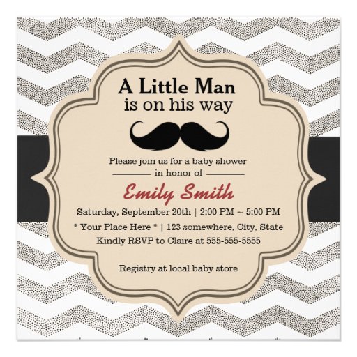 Modern Zigzag Mustache Little Man Baby Shower Announcement (front side)