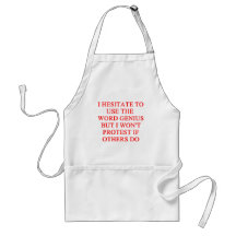 modest genius joke aprons