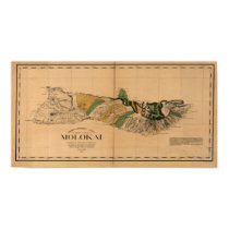 Molokai, 1897, Vintage Hawaii Map posters