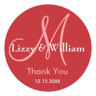 Molten Lava Red Thank You Wedding Monogram Sticker sticker